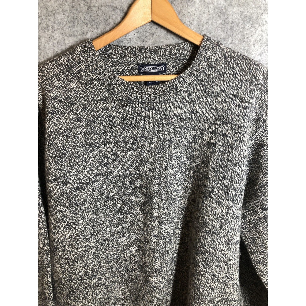 Lands End Sweater Mens Large Gray Marled Wool Crewneck Outdoors Classic